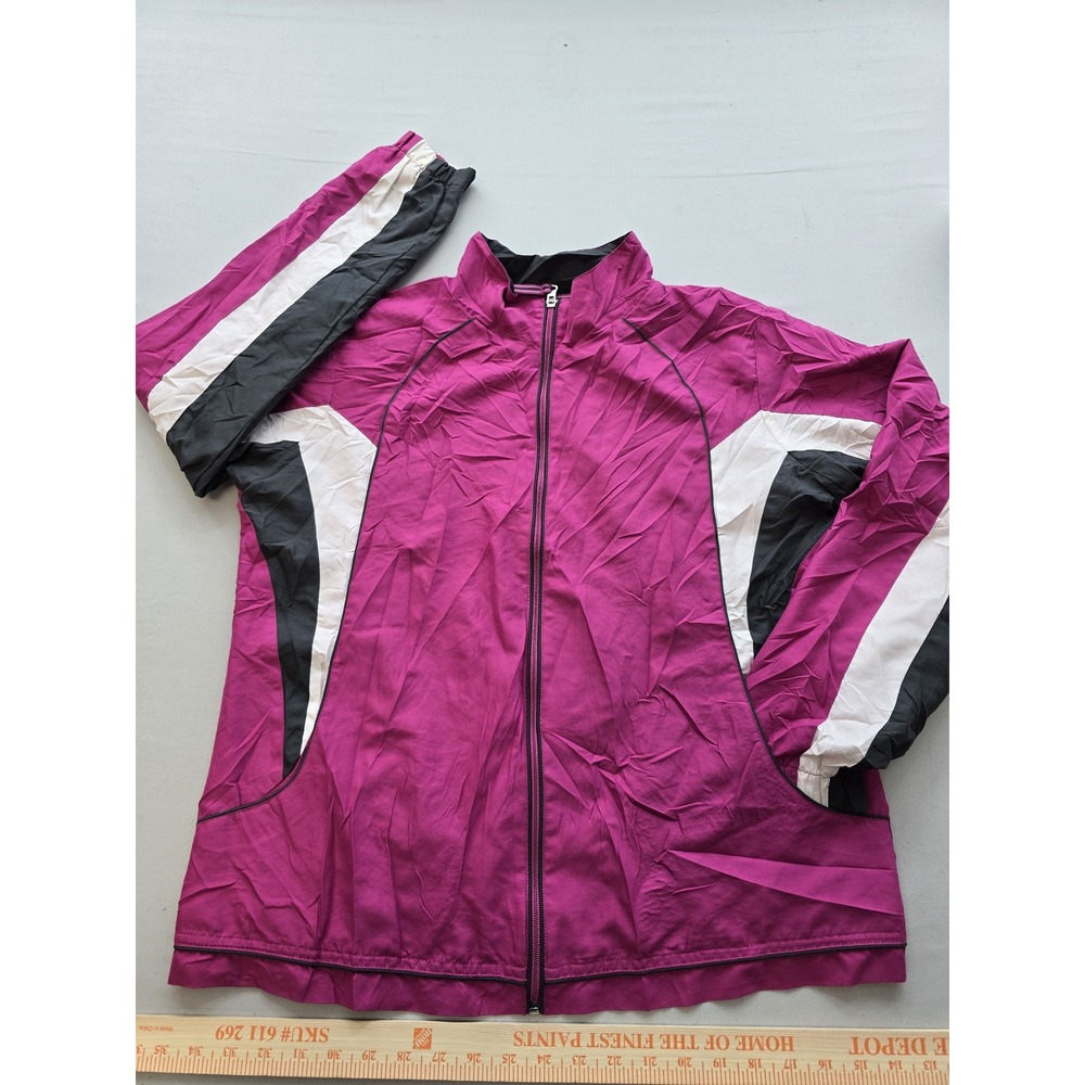 BCG Womens Large Magenta Purple Windbreaker Jacket Colorblock Full Zip Active